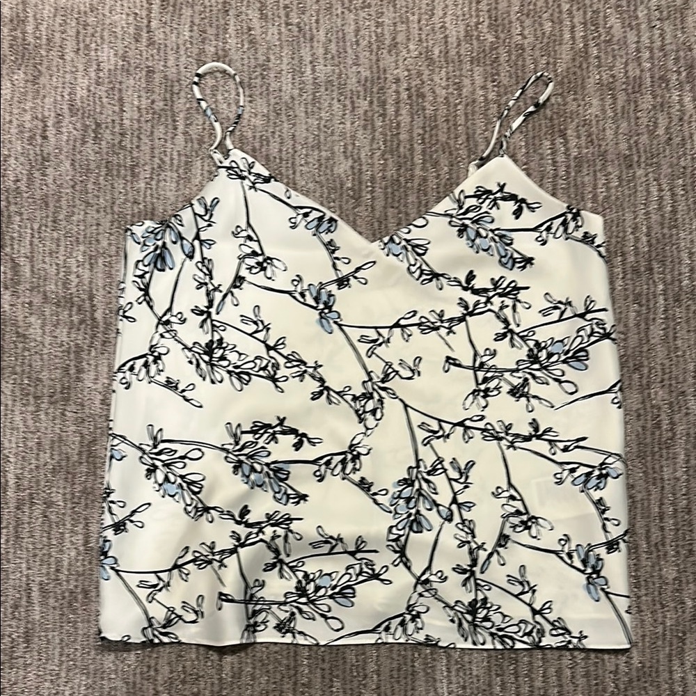 Club Monaco Cora Cami Floral Spaghetti Strap Top - White and Blue size medium